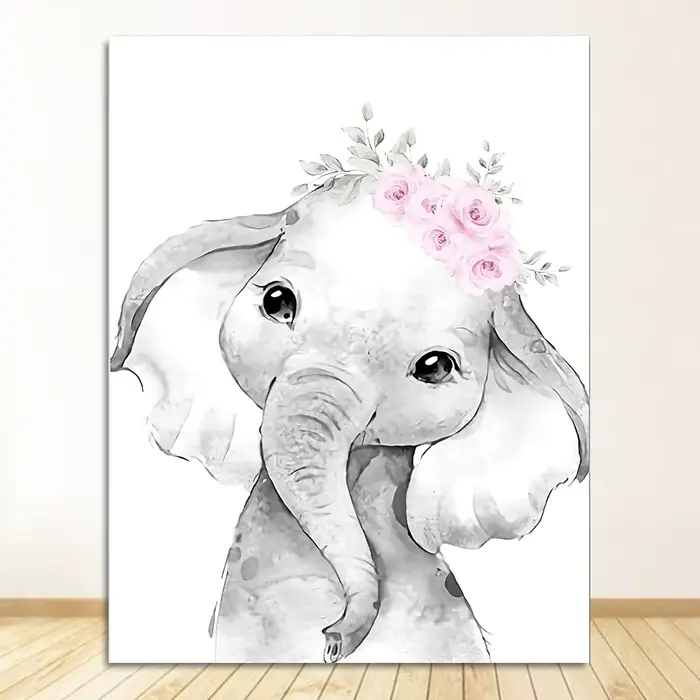 Affiche de pépinière personnalisée avec nom de bébé, peinture sur toile imprimée, fleurs roses, anim