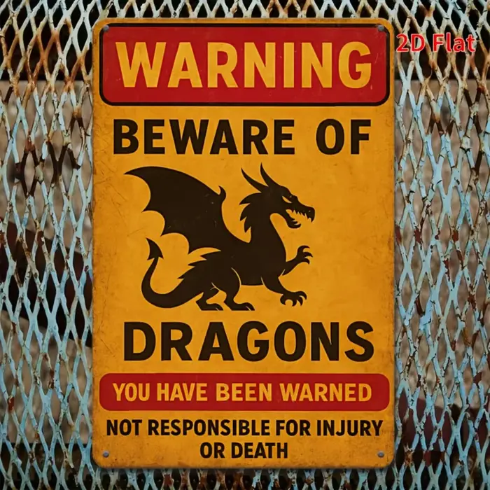 Panneau d'avertissement 2D plat, 1 pièce, Vintage, méfiez-vous des Dragons, décor fantastique drôle avec motif de Danger rouge et jaune
