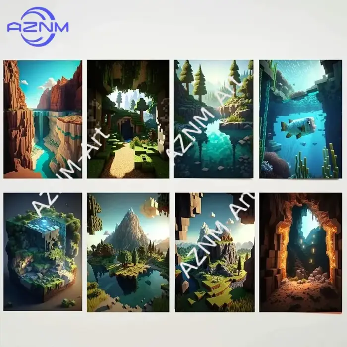 Peinture sur toile Paysage Mine Game Pixel Craft