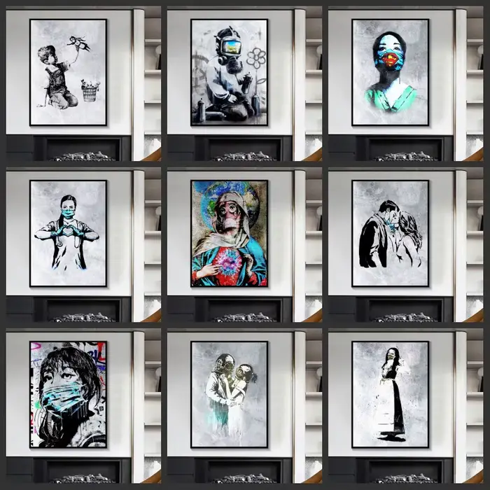 Banksy jeu changeur infirmière hommage toile peinture affiches abstraites et imprimés mur Art photos pour salon décor Cuadros