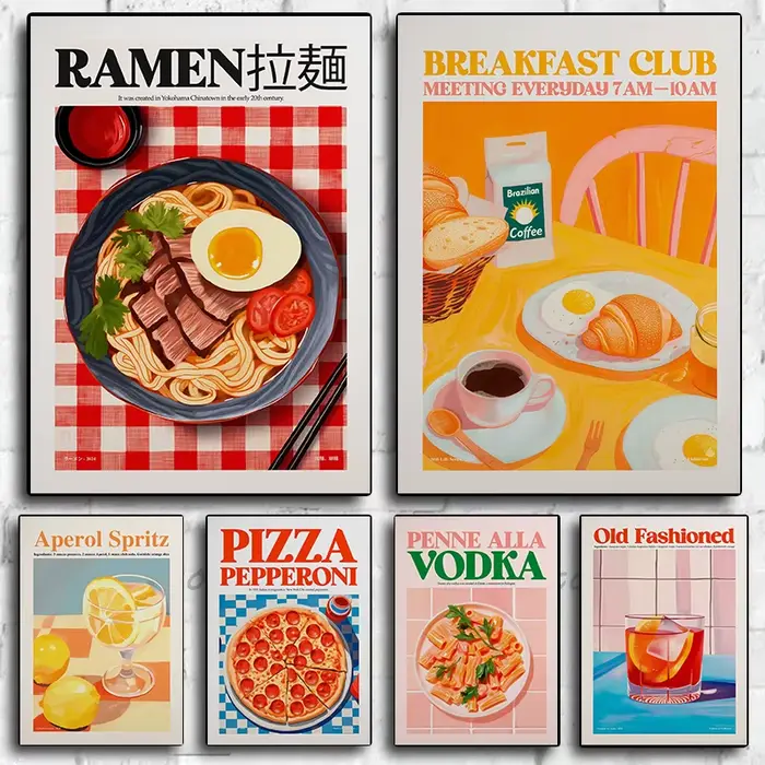 Aperol Spritz petit déjeuner café Pizza amant Ramen nourriture affiche impression mur Art photos toile peinture salon décor à la maison cadeau