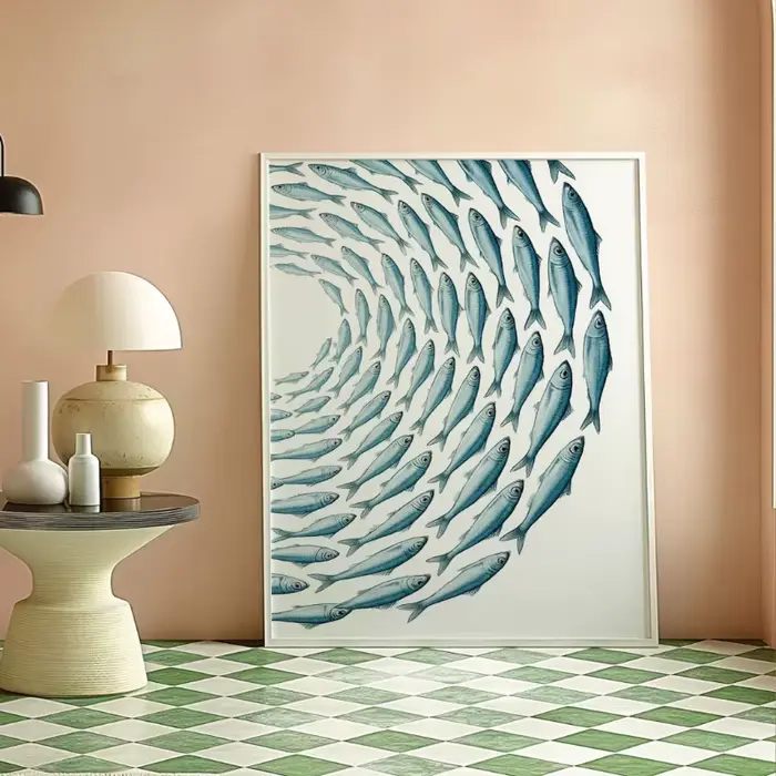 Lot de 2 affiches murales minimalistes d'été sur le thème des sardines