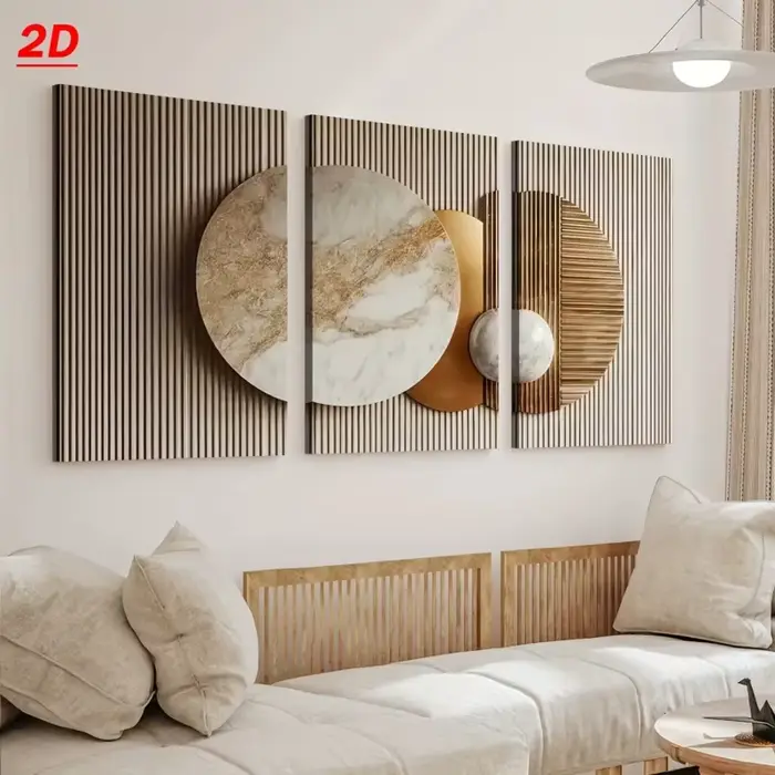 Lot de 3 tableaux modernes abstraits imprimés 2D/plats sur toile