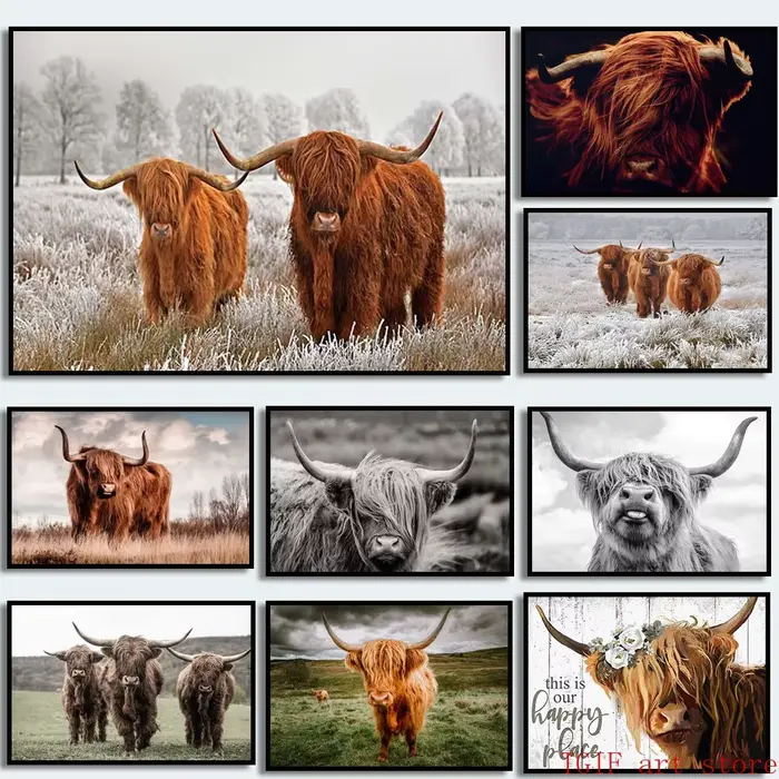 Peinture sur toile avec vache brune