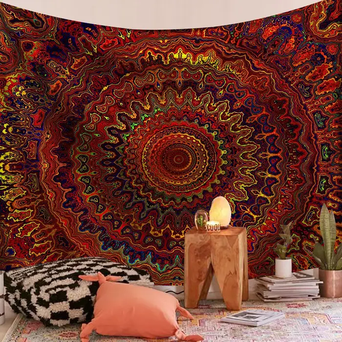 Tapisserie murale suspendue Mandala indien, style Boho, en tissu, psychédélique, Hippie, bohémien, d
