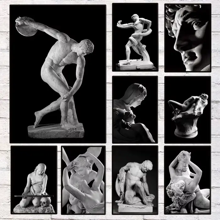 Affiche de sculpture du XIXe siècle en noir et blanc