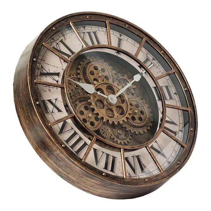 46 cm véritable engrenages mobiles horloge murale grand vapeur industrielle Punk chiffre romain