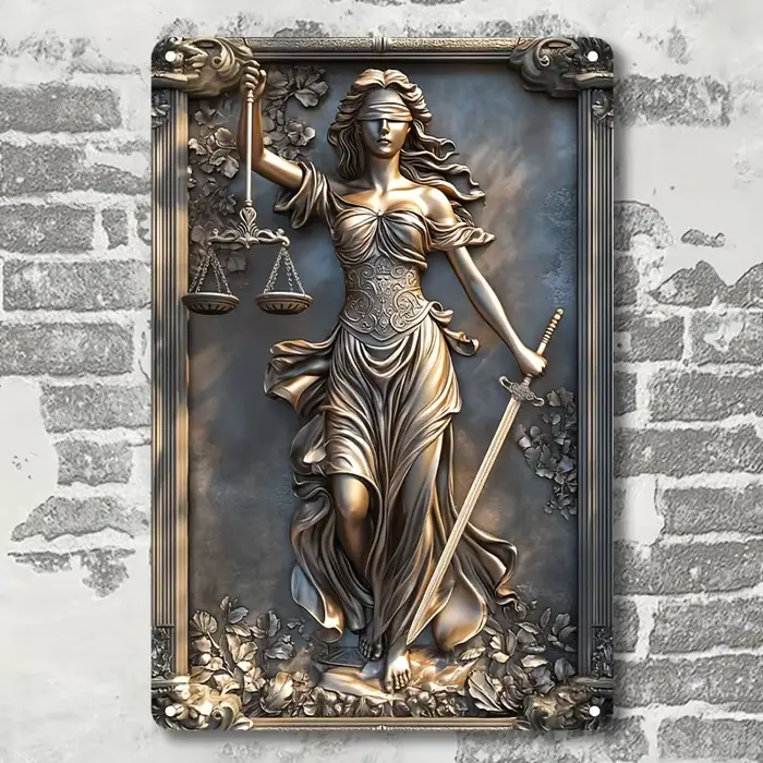 Plaque Murale Vintage en Aluminium, Déesse de la Justice, Écailles Décoratives en Métal pour Bar, Sa