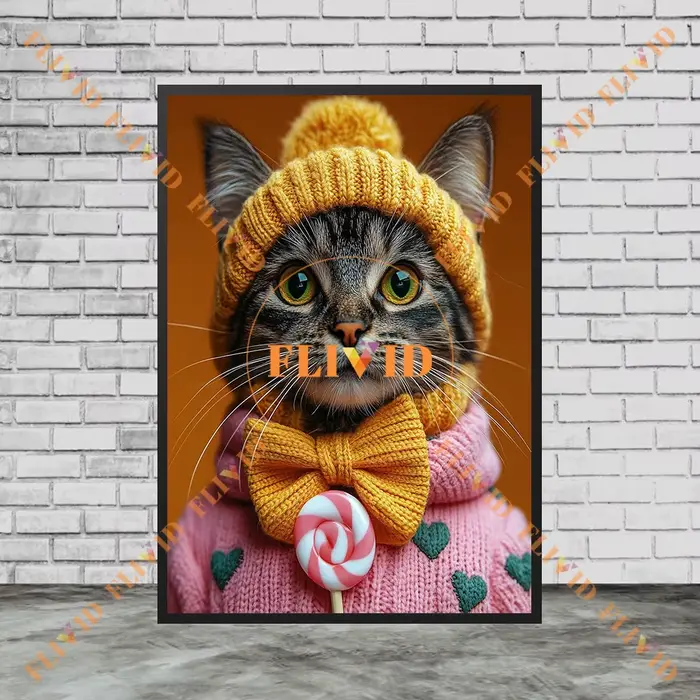 Affiche murale de chat habillé rose