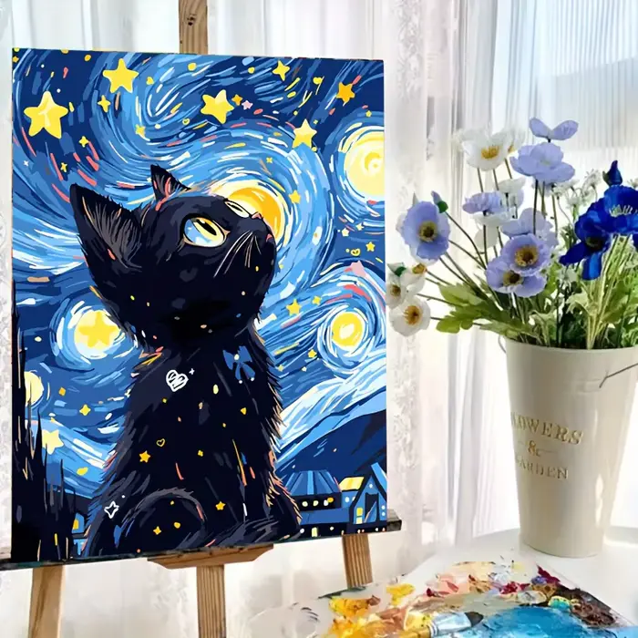 Nuit étoilée chat ciel étoilé Graffiti Art affiches toile peintures mignon rêveur enfants cadeaux salon cuisine décor à la maison