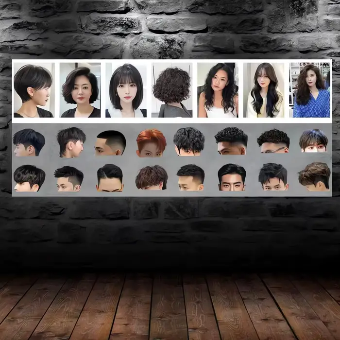 Affiches d'inspiration classiques et tendance pour coiffure, autocollants adhésifs en PP sans cadre,