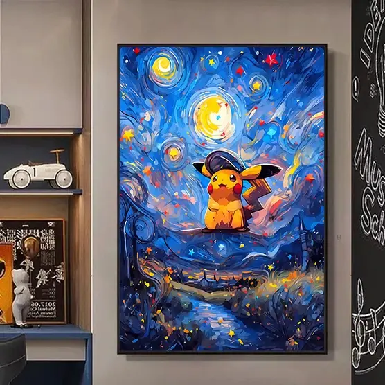 Affiches de personnage d'anime Pokmon Pikachu, toile aquarelle de musée Van Gogh avec images d'art m