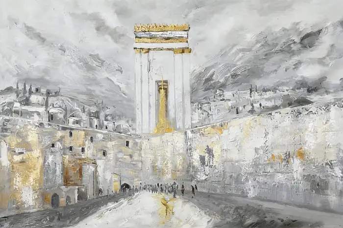 Peinture murale grand format de luxe - Tableaux personnalisables Prière juive sur les murs de Jérusalem Feuille d'or Judaïsme Israël Art sur toile