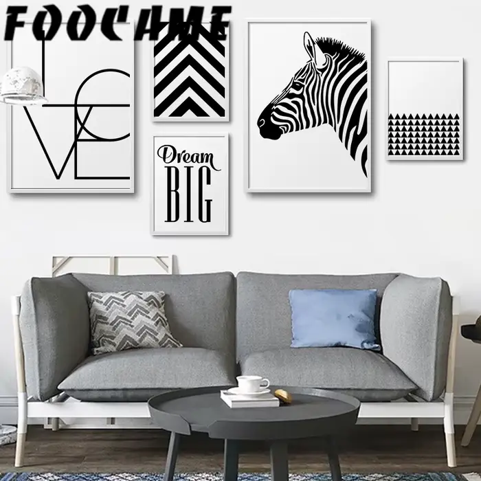 Peinture sur toile à imprimé abstrait géométrique zèbre noir et blanc