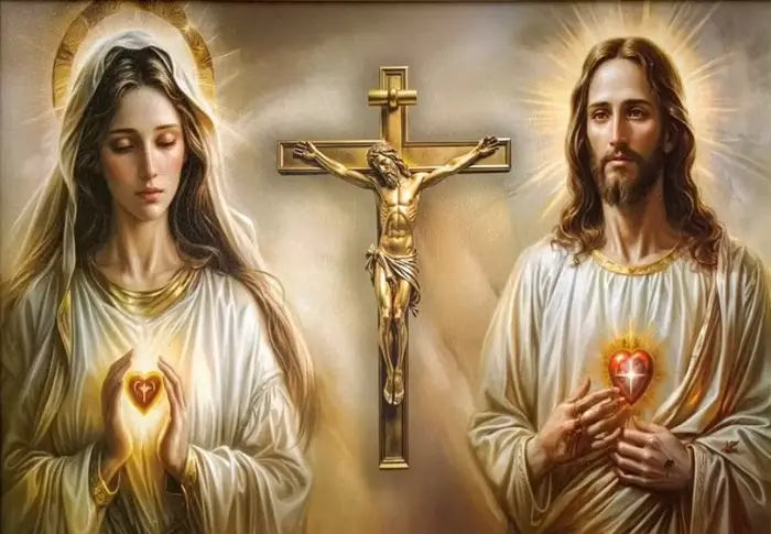 Peinture sur toile du Sacré-Cœur de Jésus et de la Vierge Marie, affiche artistique catholique du Sa