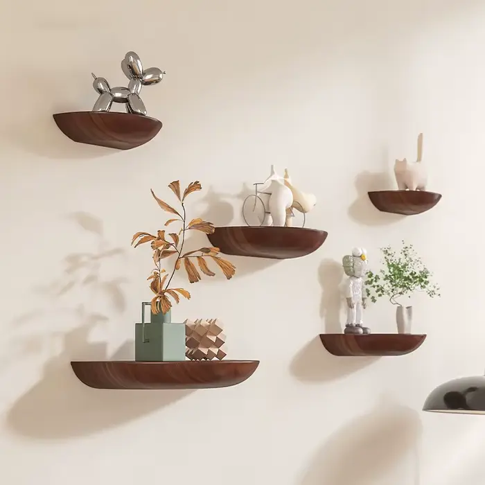 Étagères murales demi-cercle en bois massif, supports de rangement décoratifs flottants pour entrée 