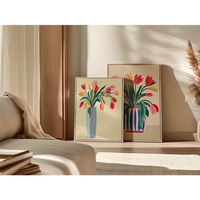 2 tableaux sur toile de fleurs de tulipes