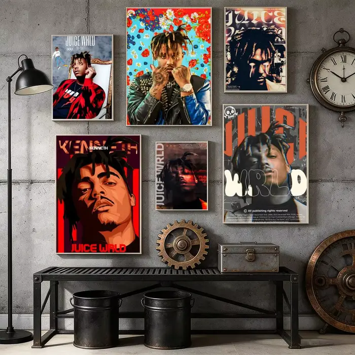 Affiche sur toile de calligraphie et peinture du rappeur J-Juice WRLD