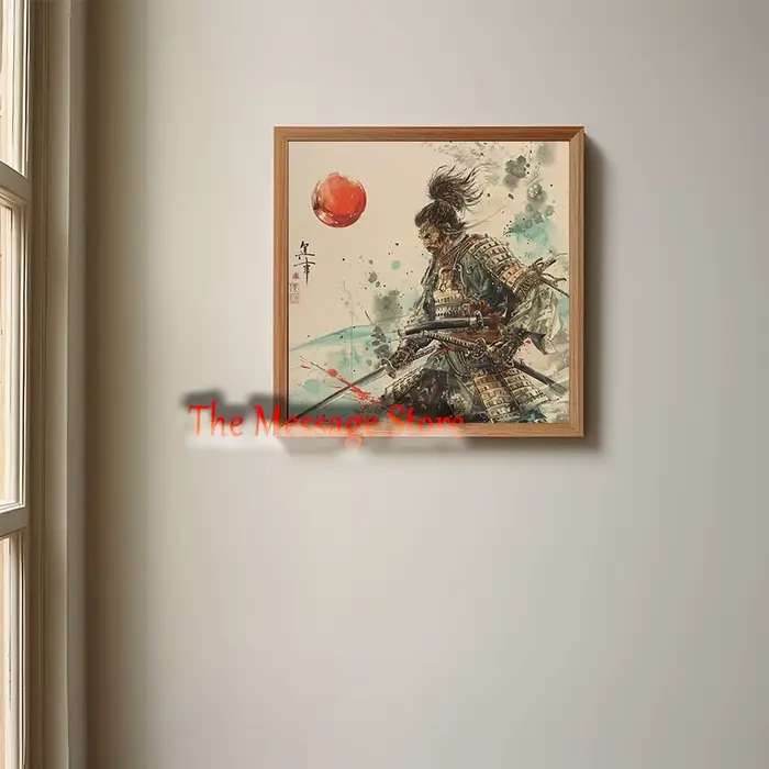 Affiche carrée rétro samouraï japonais