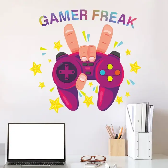 1 pièces autocollants muraux Gamer venir sur chambre salon électrique garçon jouer jeu dessin animé Stickers