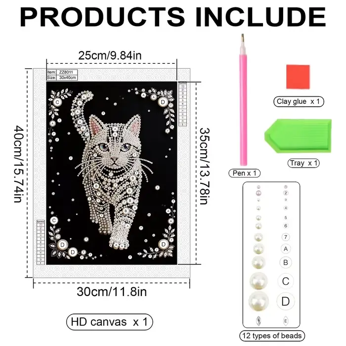 Kit de Peinture Diamant DIY Motif Chat Demi-Perle