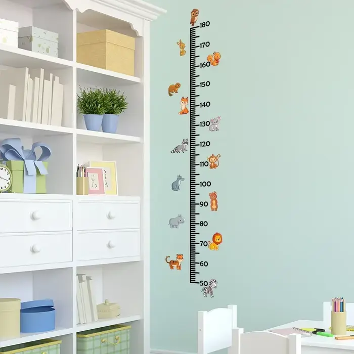 Tableau de croissance des animaux pour enfants, autocollants muraux, Lion mignon, lapin, forêt, mesure de la hauteur, règle pour enfants, décoration de chambre d'enfant
