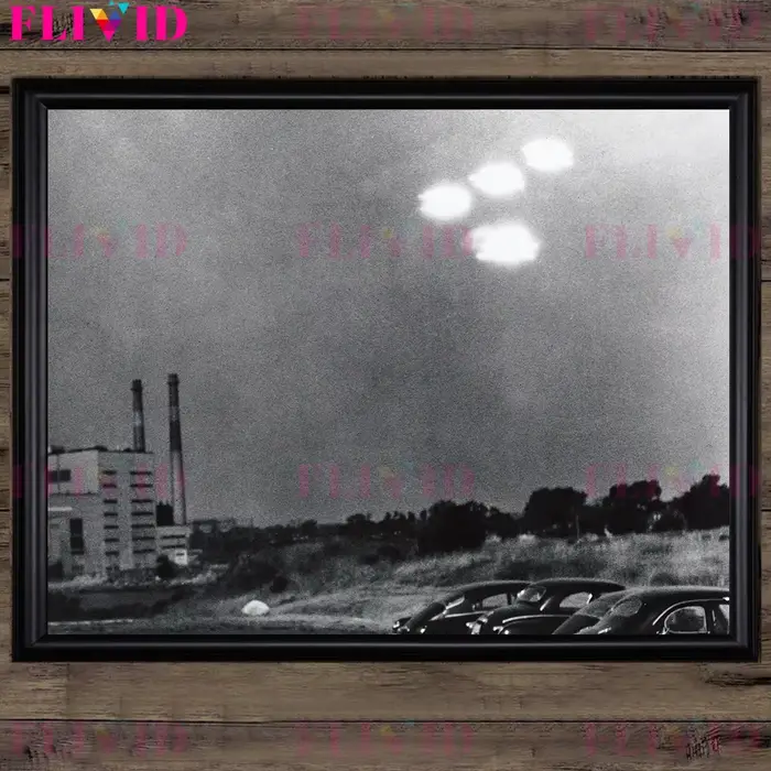 Soucoupe volante noir-blanc, photographie rétro, peinture sur toile murale, soucoupe volante (Ufo) a