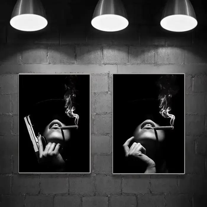 Mode femme fumer Sexy nu Art toile peinture moderne noir blanc