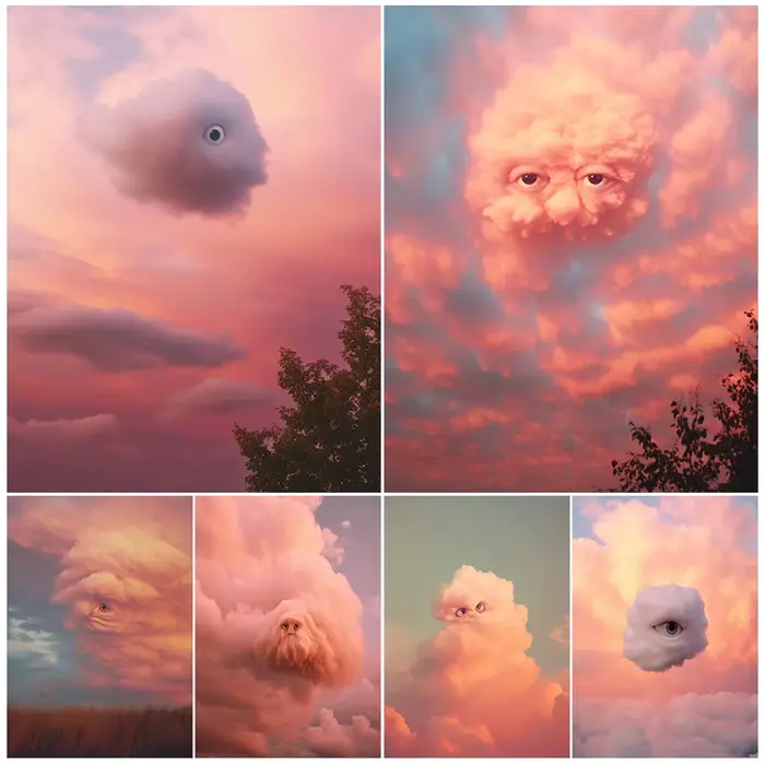 Yeux dans les nuages, peinture sur toile d'art mural fantaisie abstraite, soyez regardé par les nuages, affiche d'art gothique imprimée, décoration de la maison