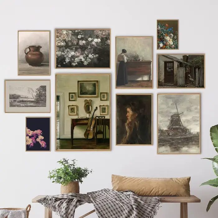 Peinture à l'huile sur toile de paysage naturel de pays Vintage