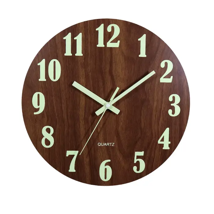 Horloge murale lumineuse en bois de 12 pouces, lumière silencieuse dans la nuit sombre, mode nordiqu