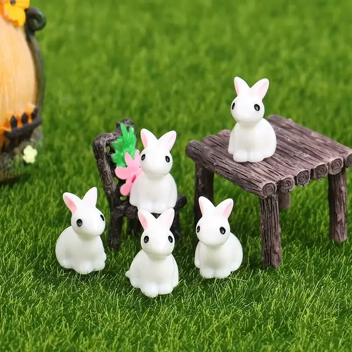 Mini lapins miniatures en résine, 10/20/50 pièces, figurines 3D, petit lapin blanc, ornement, Micro