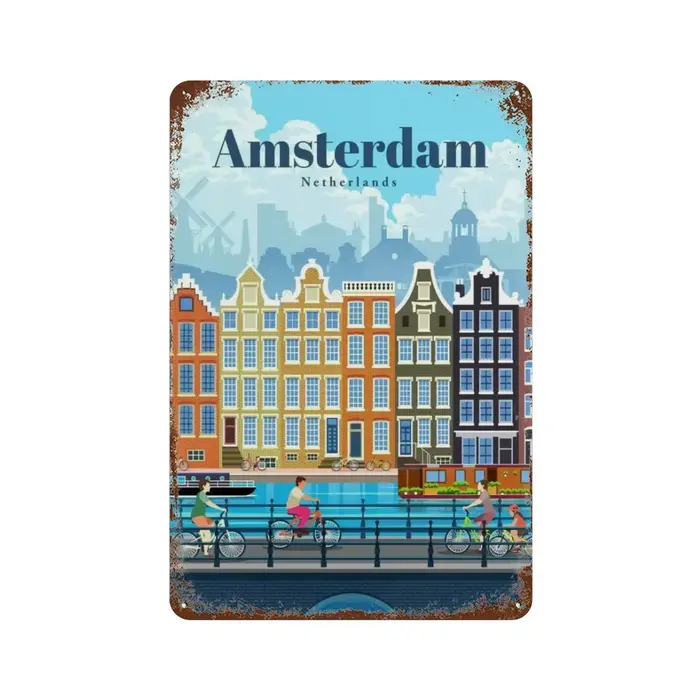 Affiche de voyage en métal et aluminium, Amsterdam, londres, islande, Bali, plaques rétro pour Club,