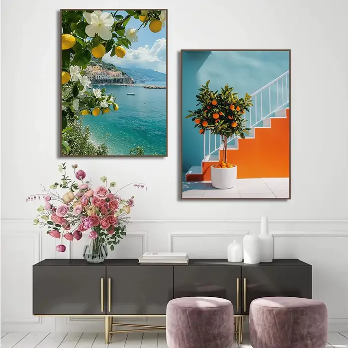 Affiche de paysage rétro méditerranéen et grèce