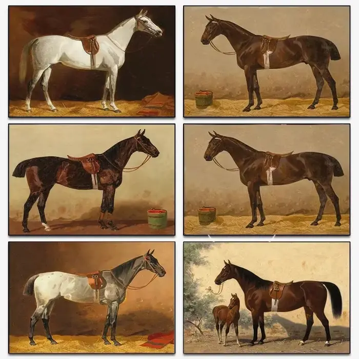 Affiche d'illustration d'art de cheval Vintage, peinture sur toile équestre, imprimés d'art mural, image pour salon rustique, décoration de la maison