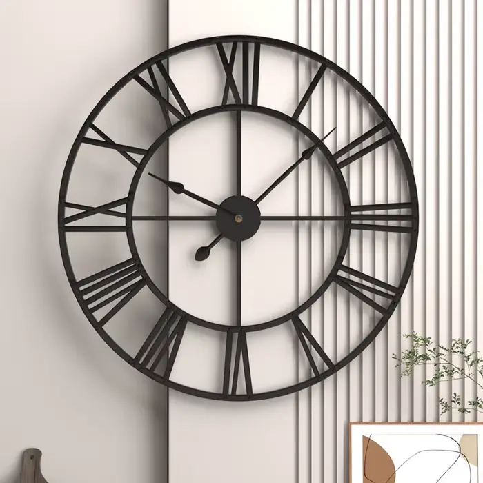Grandes horloges murales 3D modernes, chiffres romains, rétro, rondes, en métal, fer, précis, silenc