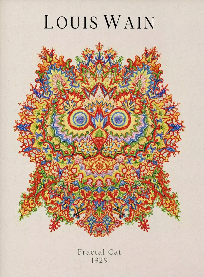 Peinture sur toile 2D, affiche de chat kaléidoscope en gingembre de Louis Wain, peinture sur toile d