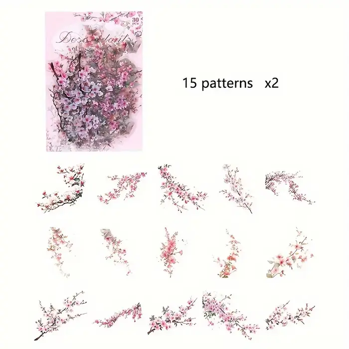 Autocollant imperméable Vintage plante fleurs PET, 30 pièces/paquet, pour bricolage, scrapbooking, J