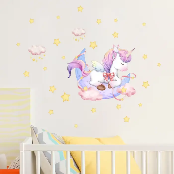 Autocollant mural lumineux étoiles licorne
