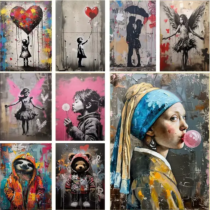 Affiches et impressions sur toile Banksy Graffiti Garçon Fille avec Ballon