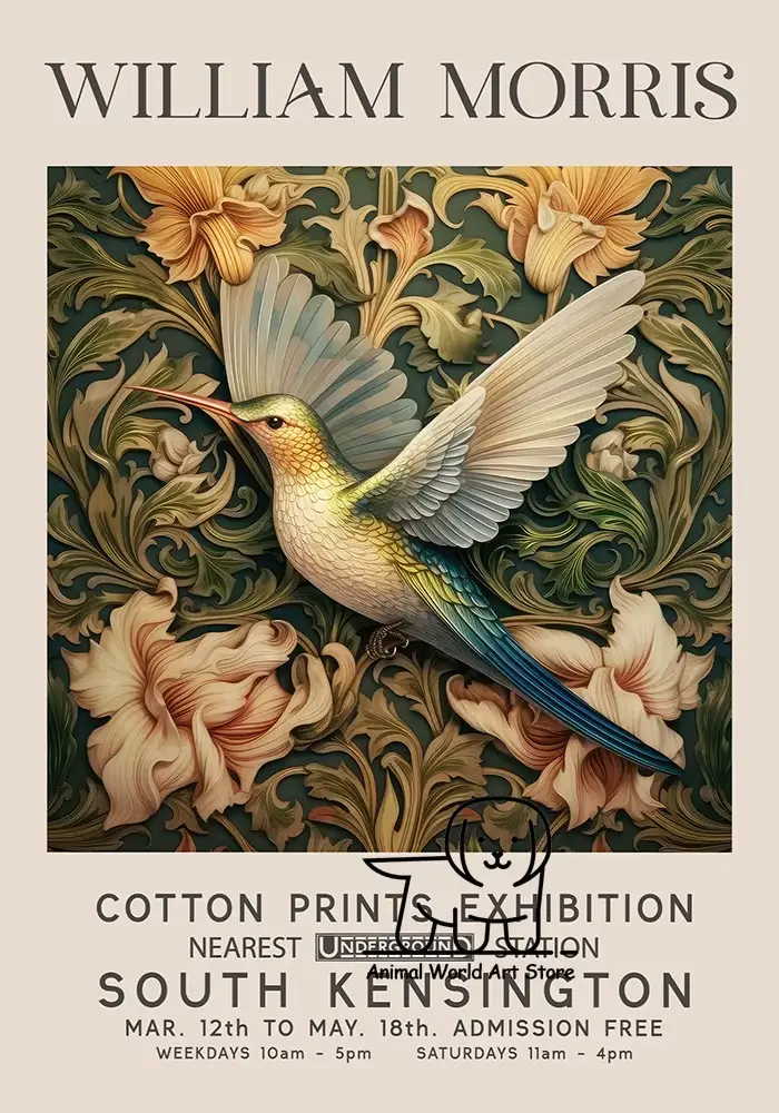 Affiche d'exposition de colibri d'instabilité de William vintage et impressions, peinture sur toile,