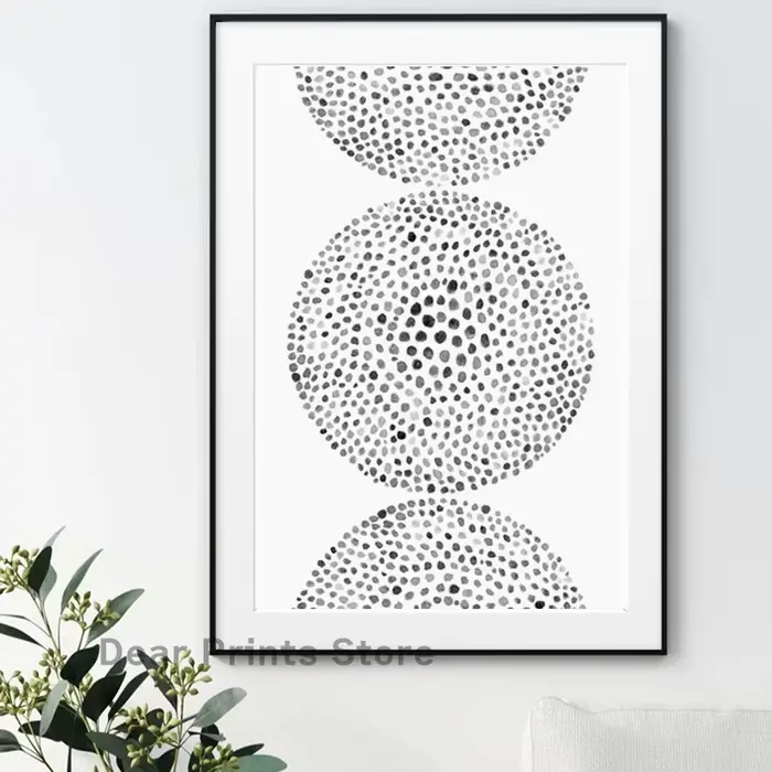 Peinture abstraite d'aquarelle à points noirs et blancs, affiche sur toile moderne et minimaliste pour chambre à coucher, image murale, décor artistique pour salon
