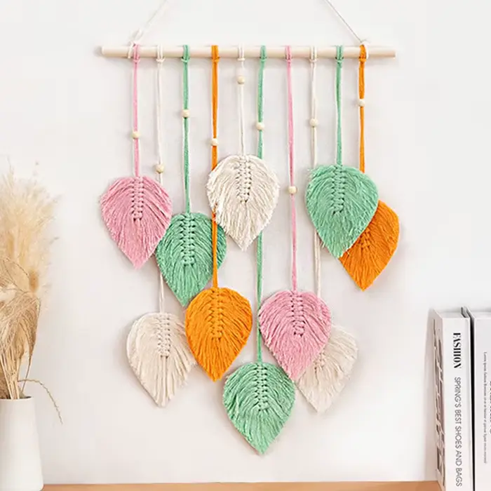 Moderne Boho tenture murale feuille macramé décoration murale tissé esthétique maison déco Rmacrame