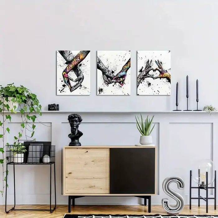 Toile imprimée Graffiti tenant la main, peintures abstraites pour salon, chambre à coucher, Art mural et cadeaux de Couple, affiches sans cadre, 3 pièces