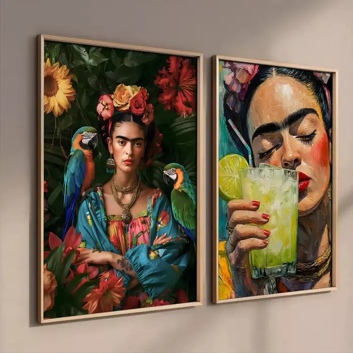 Affiche murale en toile de coton avec peinture et calligraphie Art Frida K-Kahlo