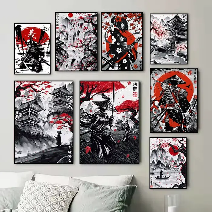 Peinture à l'encre japonaise Duel samouraï