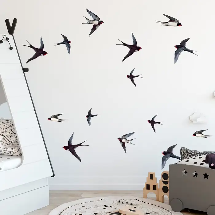 Autocollants muraux d'oiseaux d'hirondelles multiples d'interconnexion