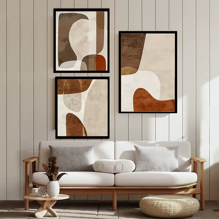 Ensemble de 3 imprimés d'art mural abstraits Beige Tan