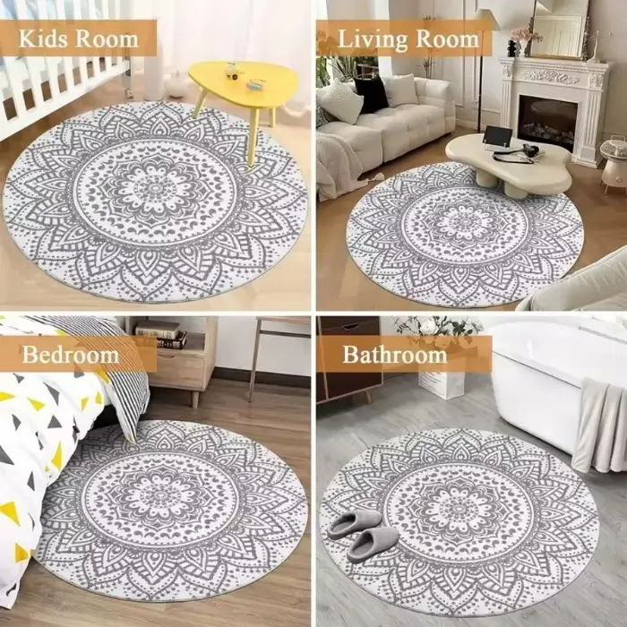 Tapis rond tissé à motifs géométriques
