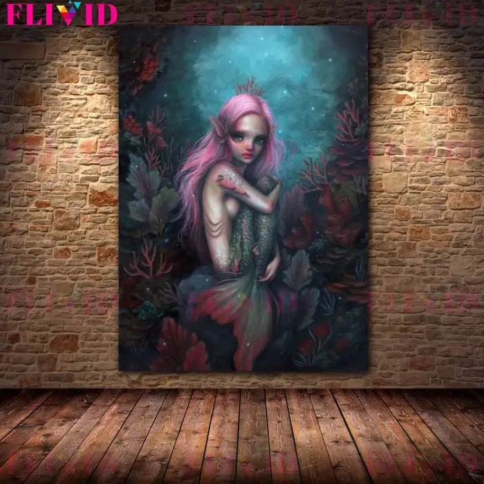 Affiche murale de dessin animé sirène elfe fille de la mer profonde